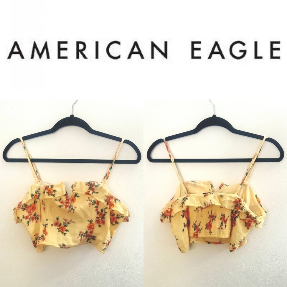 American Eagle Yellow Floral Bustier Crop Top